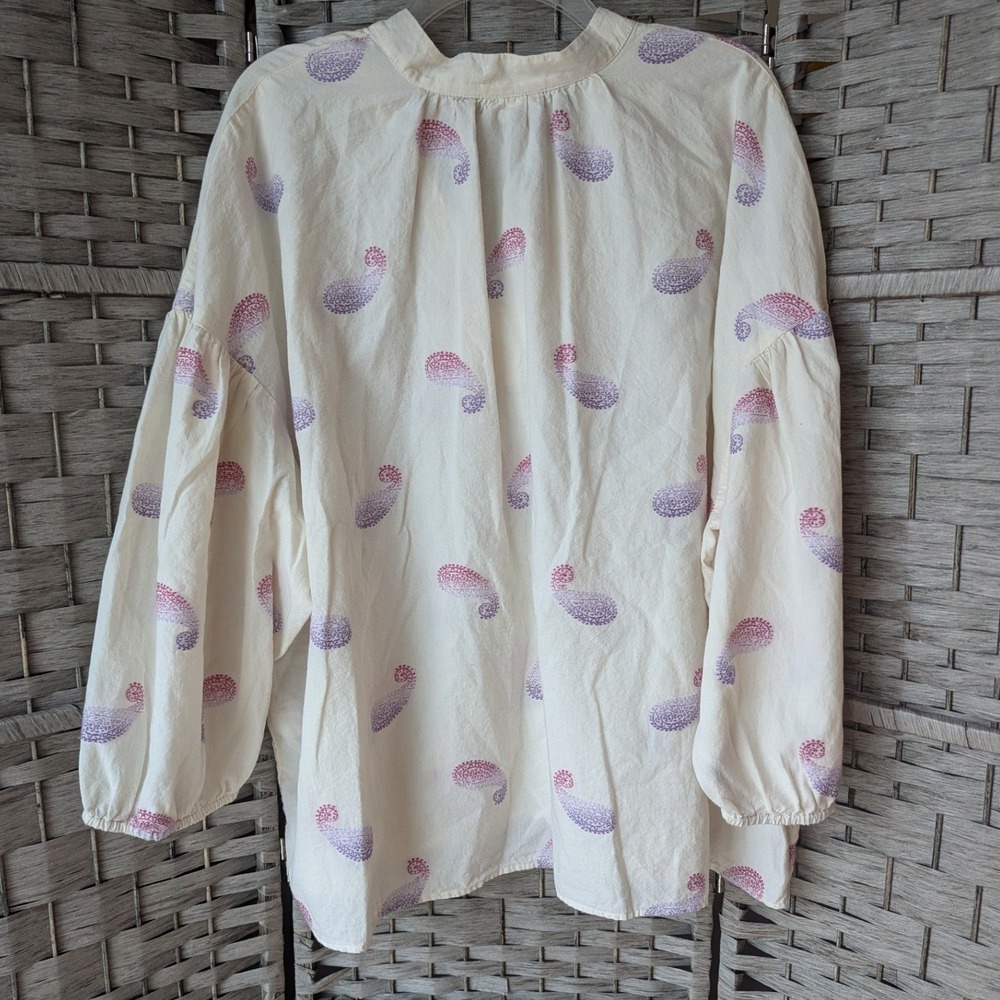 J. Jill Tunic Top Cream Paisley Split Neck Raglan Balloon Sleeve Women 2X Boho - Picture 4 of 8